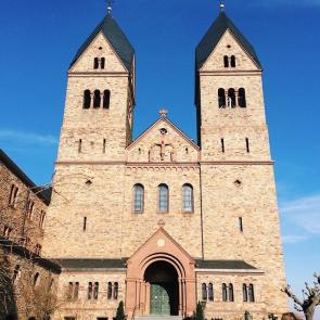 Afternoon sun warms the façade of the twentieth-century chapel at Hildegard’s abbey in Eibingen