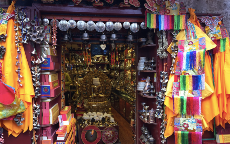 A shop in Lhasa selling personal butter lamps and other religious items