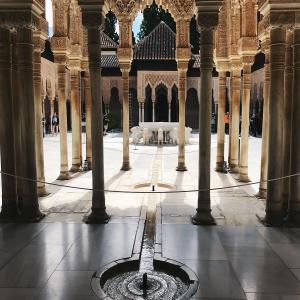 A view of the Alhambra from within the storied “Court of the Lions”