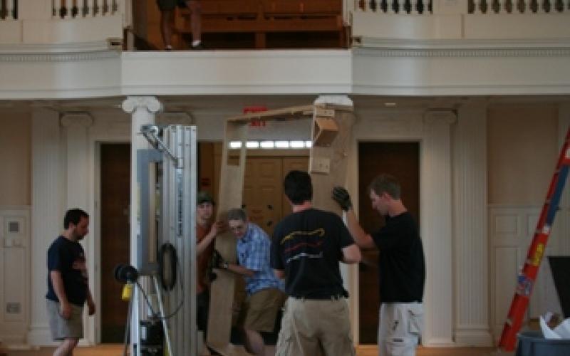 Marquand T&B Organ Installation workers inside