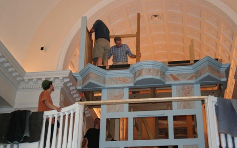 Marquand T&B Organ Installation workers inside