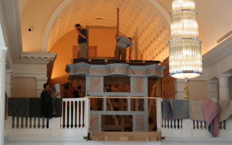 Marquand T&B Organ Installation workers inside