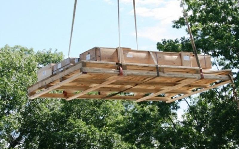 Marquand T&B Organ Installation outside crane