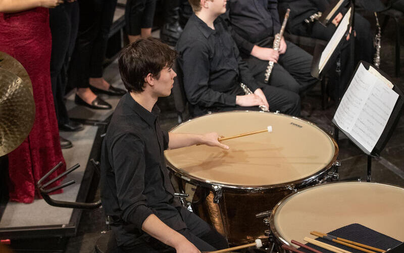 Musical accompanists at the Yale Camerata Advent Concert precussion