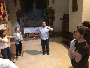 Professor Jimmy Taylor leads an interactive demonstration to show how Gothic cathedrals are built