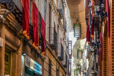 The street decorations in preparation of the Festival of Corpus Christi in Toledo.