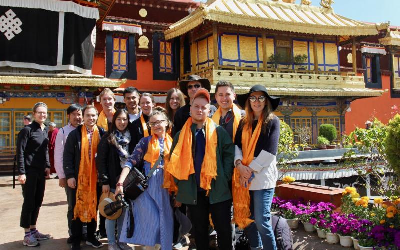 Yale students and professors together after a visit to the Jokhang Temple