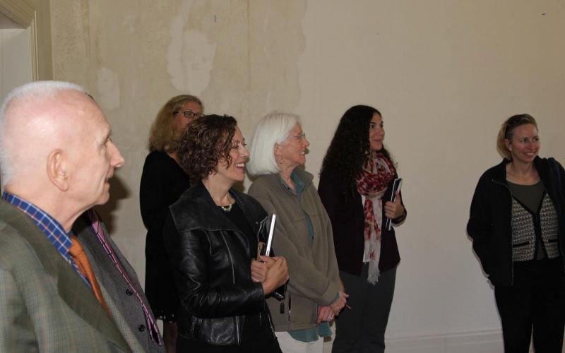 Staff walking through the building