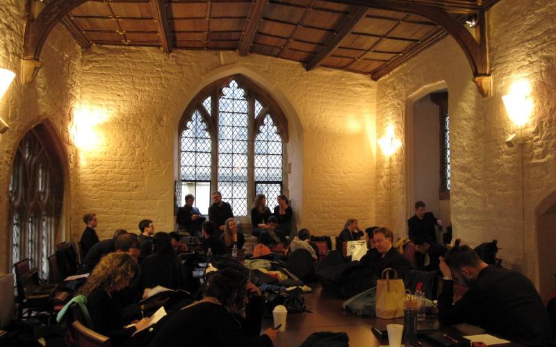 Schola and Juilliard415 members dressed for their Oxford concert in the Old Library of the University Church of St. Mary the Virgin