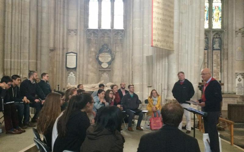 Schola members learn about the historic Winchester Bible