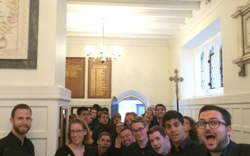 Schola members wait offstage before their BBC3 radio broadcast at Trinity College Chapel, Cambridge