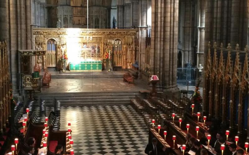 Schola prepares to sing Evensong at Westminster Abbey