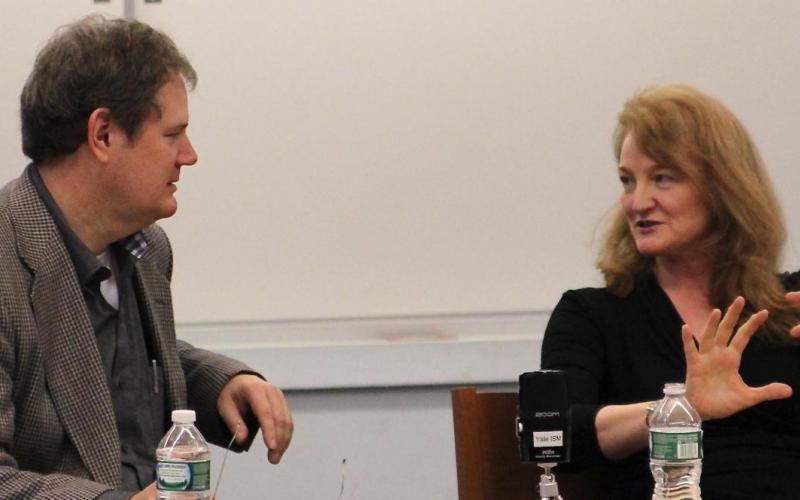 The author with Krista Tippett at the student lunch (photo by Katharine Luce)