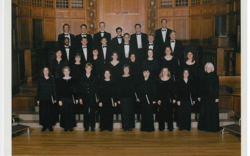 Chamber Chorus before concert in Battell Chapel, 2002