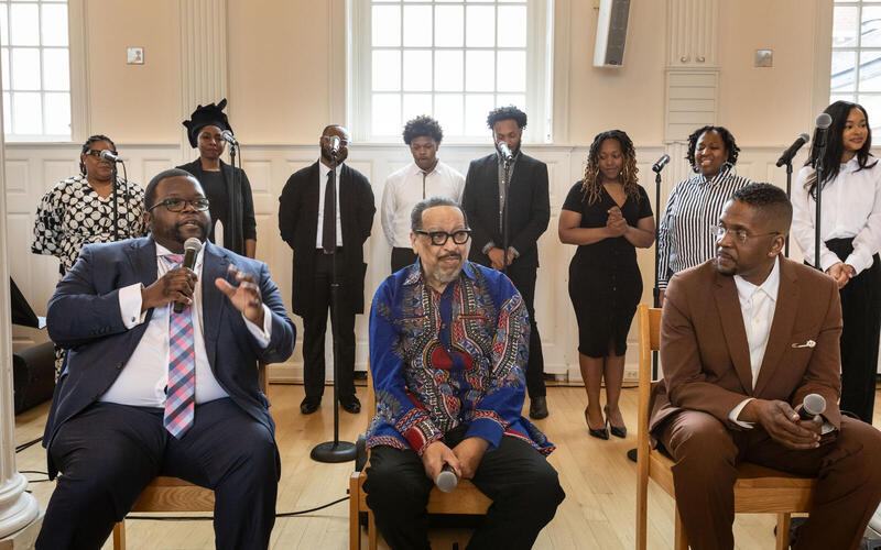 Professor Braxton Shelley (left), Richard Smallwood (center) and Donald Lawrence in conversation