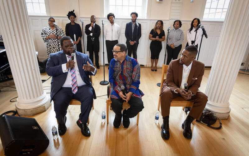 Professor Braxton Shelley (left), Richard Smallwood (center) and Donald Lawrence