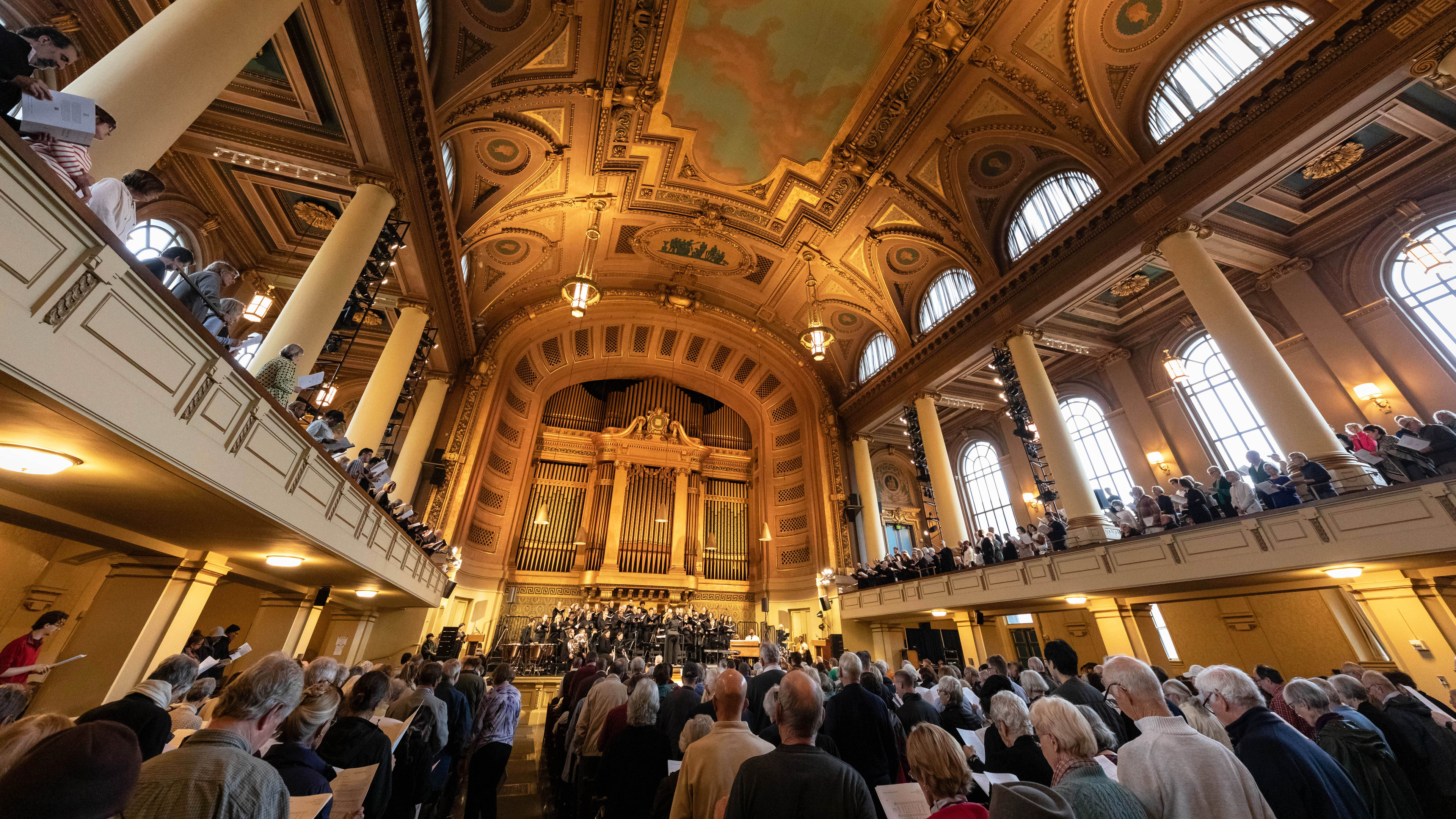 Crowd listening to concert in Woolsey Hall