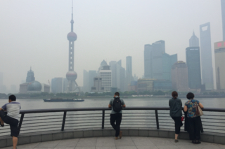 "The Bund" waterfront in a foggy Shanghai