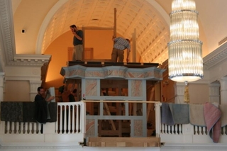 Marquand T&B Organ Installation workers inside