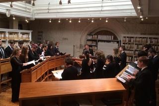 David Hill rehearses Schola in the Song School at Westminster Abbey