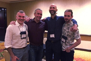 ISM alums Michael Smith (l) and Andrew Sheranian (2nd from r) with Markus Maroney and Nathan Carterette