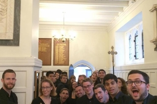 Schola members wait offstage before their BBC3 radio broadcast at Trinity College Chapel, Cambridge