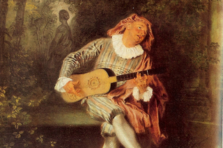 painting of a man serenading with a lute