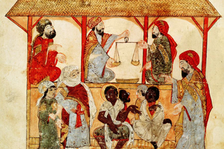 Painting of black slaves and their owners in the Middle East 