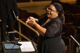 Felicia Barber conducting in Woolsey Hall