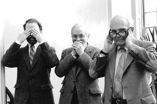 ISM director John Cook, YDS dean Thomas Ogletree, YSM dean Ezra Laderman, ca 1990