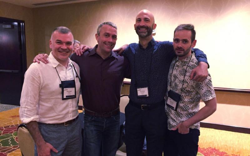 ISM alums Michael Smith (l) and Andrew Sheranian (2nd from r) with Markus Maroney and Nathan Carterette