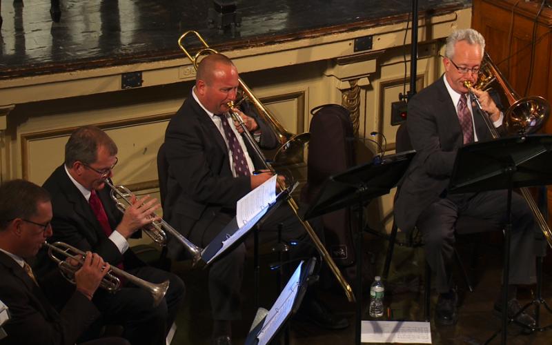 Brass players at Woolsey Hall Hymn Festival