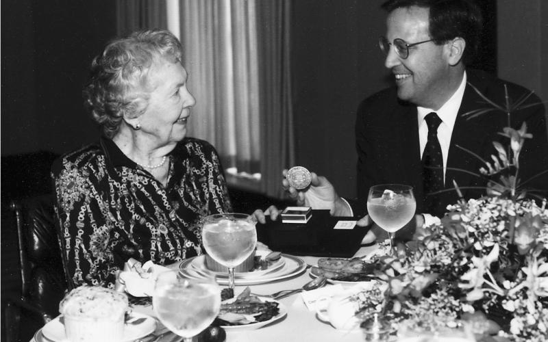 Clementine Miller Tangeman with Yale President Richard Levin.
