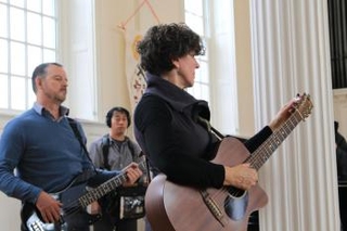 playing the guitar at Marchand chapel