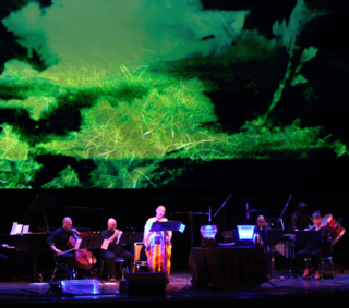 EcoSono Ensemble performing with environmental images projected behind